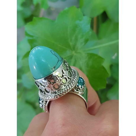 Sterling silver ring, turquoise and aquamarine stones Sublima, Bijuterii de argint lucrate manual, handmade