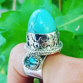 Sterling silver ring, turquoise and aquamarine stones Sublima
