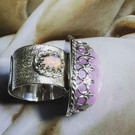 Sterling silver ring, kunzite and fire opals Contessina, Bijuterii de argint lucrate manual, handmade
