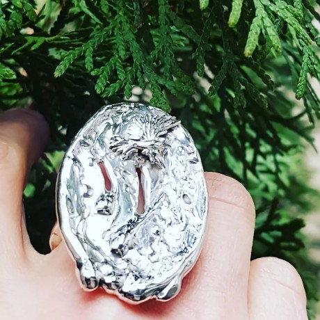 Sterling silver ring Handpainting, Bijuterii de argint lucrate manual, handmade