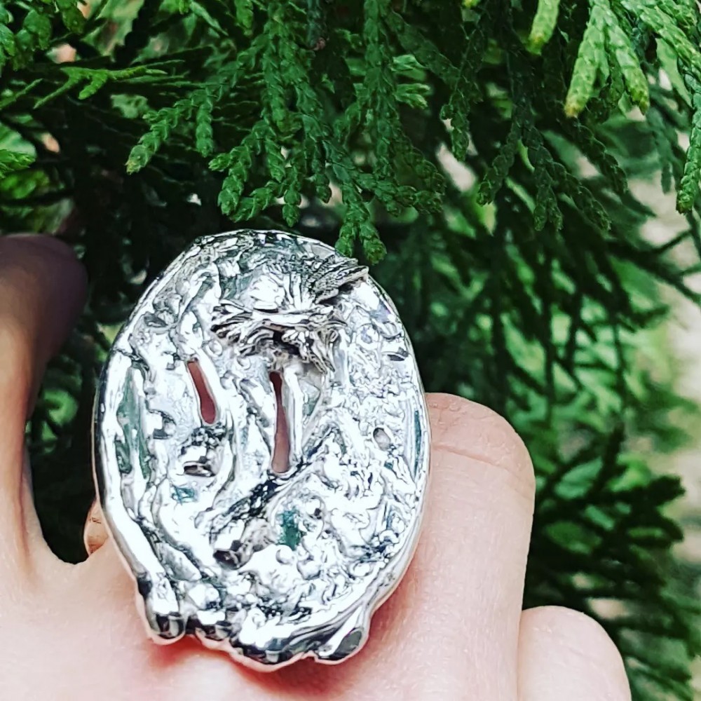 Sterling silver ring Handpainting