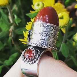 Sterling silver ring and natural jasper Red Highlight