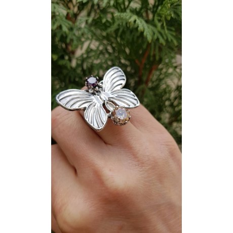 Inel unicat lucrat integral manual în argint Ag925 masiv, ametist și citrin dalloz Baby Butterfly