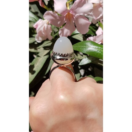 Sterling silver ring with natural agate stone MilkyWhite, Bijuterii de argint lucrate manual, handmade