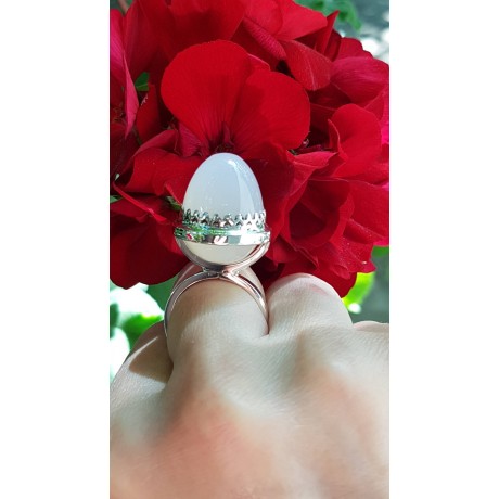 Sterling silver ring with natural agate stone MilkyWhite, Bijuterii de argint lucrate manual, handmade