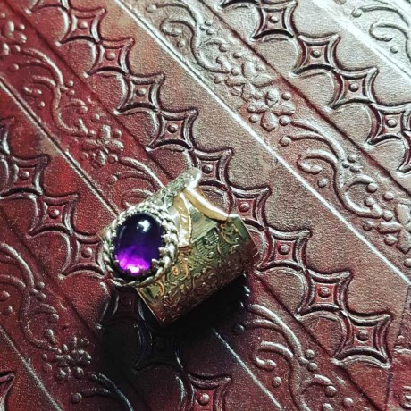 Sterling silver ring, gold and natural amethyst Purple Augustina, Bijuterii de argint lucrate manual, handmade