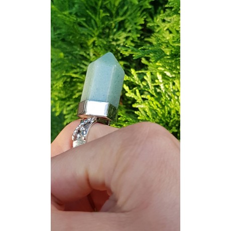 Sterling silver ring with natural aventurine, Bijuterii de argint lucrate manual, handmade