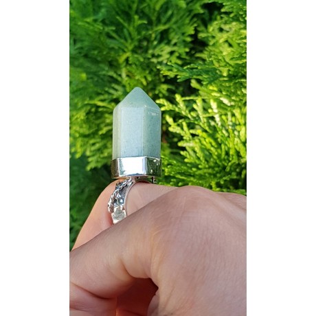 Sterling silver ring with natural aventurine, Bijuterii de argint lucrate manual, handmade