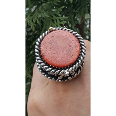 Sterling silver ring and natural coral stone, Bijuterii de argint lucrate manual, handmade