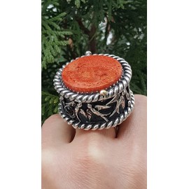 Sterling silver ring and natural coral stone