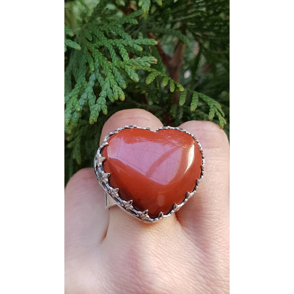 Sterling silver ring with natural jasper stone Heart of Ginger