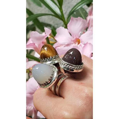 Sterling silver ring with natural agate stone Egging Flirting, Bijuterii de argint lucrate manual, handmade