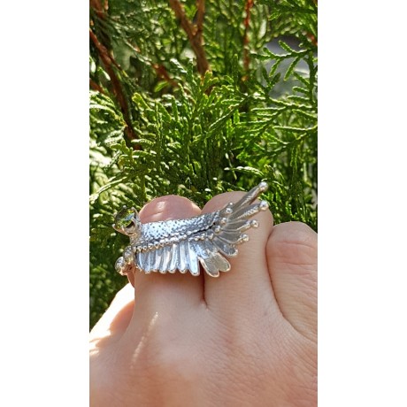 Sterling silver ring and peridote Touched by an Angel, Bijuterii de argint lucrate manual, handmade