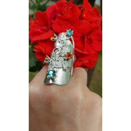 Large Sterling Sterling Silver ring and crystals Glorious Takeoff, Bijuterii de argint lucrate manual, handmade