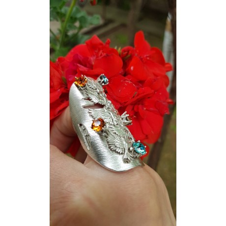 Large Sterling Sterling Silver ring and crystals Glorious Takeoff, Bijuterii de argint lucrate manual, handmade