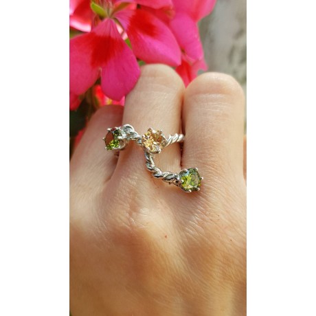 Sterling silver ring , citrine and peridote stones Boughing, Bijuterii de argint lucrate manual, handmade