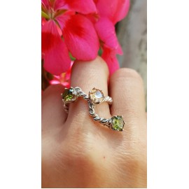 Sterling silver ring , citrine and peridote stones Boughing