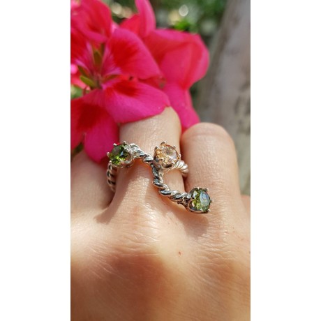 Sterling silver ring , citrine and peridote stones Boughing, Bijuterii de argint lucrate manual, handmade