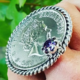 Sterling silver ring and amethyst Long live Thy memory, Bijuterii de argint lucrate manual, handmade