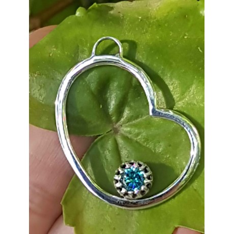Sterling silver pendant Blue Heart, Bijuterii de argint lucrate manual, handmade