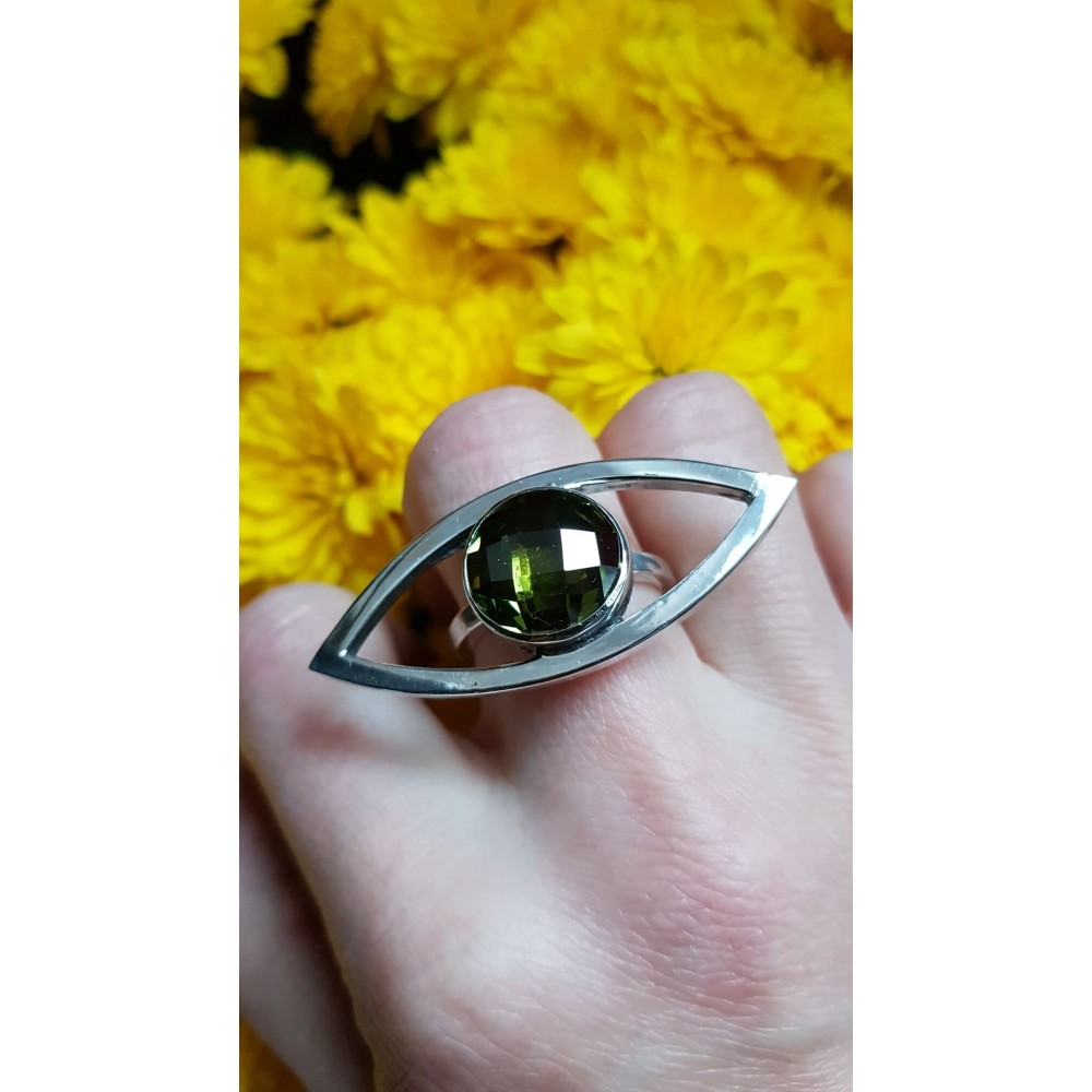 Sterling silver ring with natural green crystal