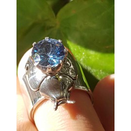 Sterling silver ring and aquamarine Blue Ladybug
