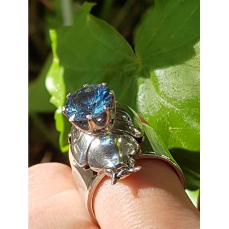 Sterling silver ring and aquamarine Blue Ladybug, Bijuterii de argint lucrate manual, handmade