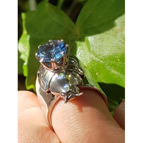 Sterling silver ring and aquamarine Blue Ladybug, Bijuterii de argint lucrate manual, handmade