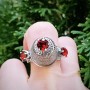 Unique ring entirely handcrafted in solid Ag925 silver and red crystals