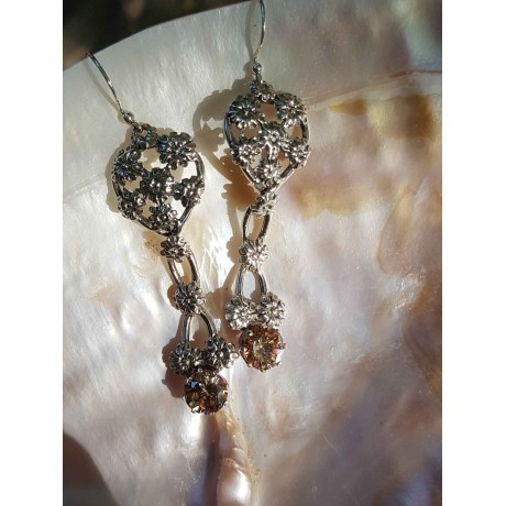 Sterling silver earrings and citrines Sunny Flowers, Bijuterii de argint lucrate manual, handmade