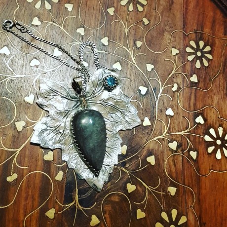 Sterling silver necklace and natural gray Obsidian, Bijuterii de argint lucrate manual, handmade