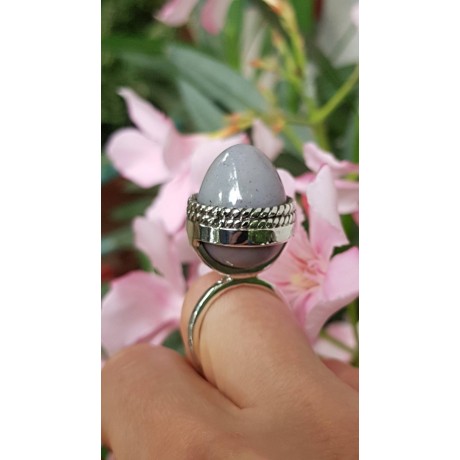 Sterling silver ring with natural agate stone Part of Mauve, Bijuterii de argint lucrate manual, handmade