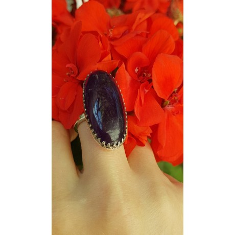 Sterling silver ring with natural amethyst Patch of Ink, Bijuterii de argint lucrate manual, handmade