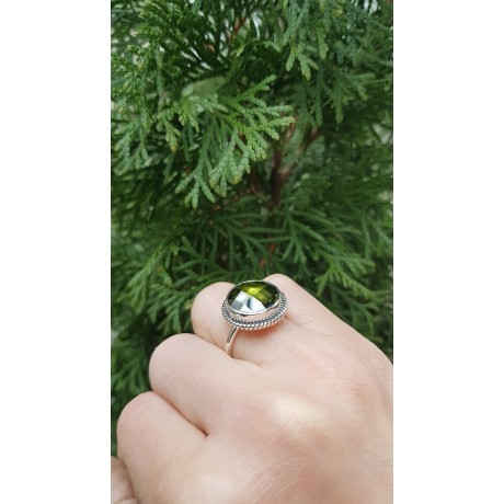 Sterling silver ring and green crystal Harbinger of Spring, Bijuterii de argint lucrate manual, handmade