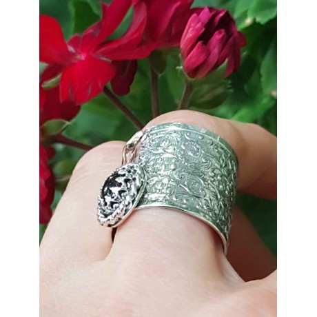 Sterling silver ring , gold and natural garnet stone, Bijuterii de argint lucrate manual, handmade