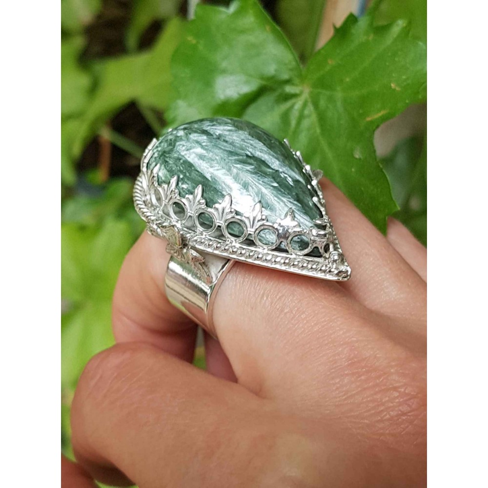 Sterling silver ring and natural seraphinite Angels Descended