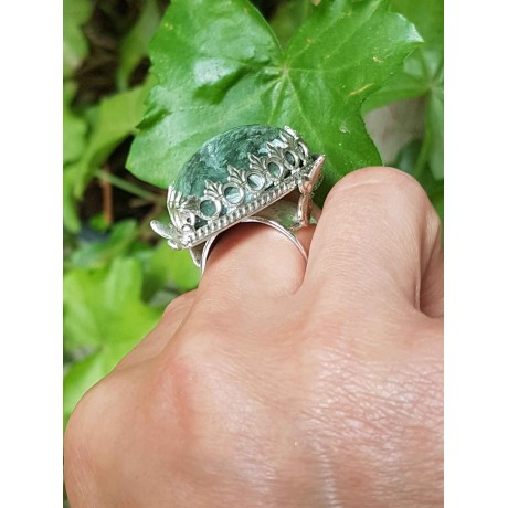 Sterling silver ring and natural seraphinite Angels Descended, Bijuterii de argint lucrate manual, handmade