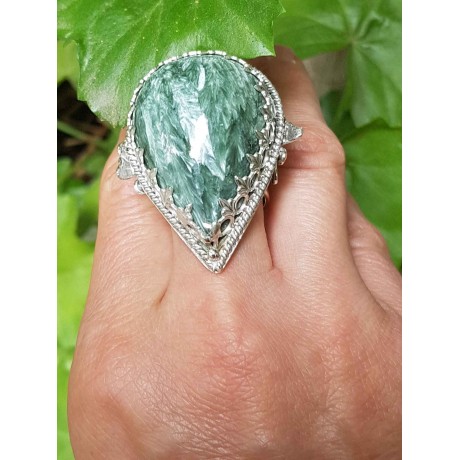 Sterling silver ring and natural seraphinite Angels Descended, Bijuterii de argint lucrate manual, handmade