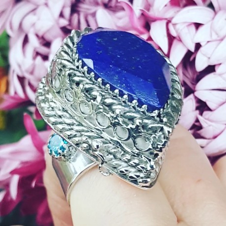 Large Sterling Silver ring and natural lapislazuli Blue Dome, Bijuterii de argint lucrate manual, handmade