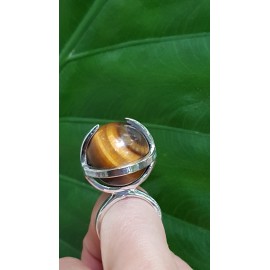 Sterling silver ring with natural aventurine tiger s eye stone Tiger Orb
