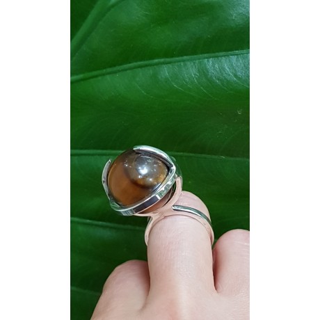 Sterling silver ring with natural aventurine tiger s eye stone Tiger Orb, Bijuterii de argint lucrate manual, handmade