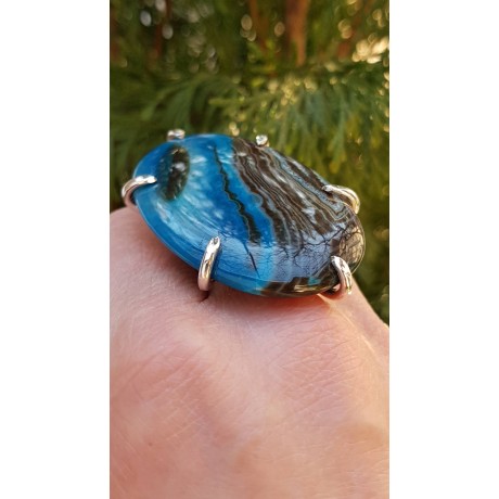 Sterling silver ring with natural aventurine agate stone Lady in Blue, Bijuterii de argint lucrate manual, handmade