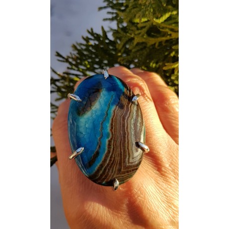 Sterling silver ring with natural aventurine agate stone Lady in Blue, Bijuterii de argint lucrate manual, handmade