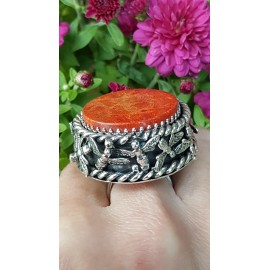 Sterling silver ring with natural coral stone Swarms & Tempests