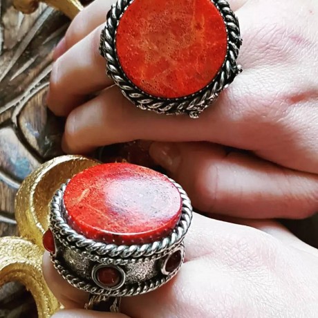 Sterling silver ring with natural coral stone Swarms & Tempests, Bijuterii de argint lucrate manual, handmade