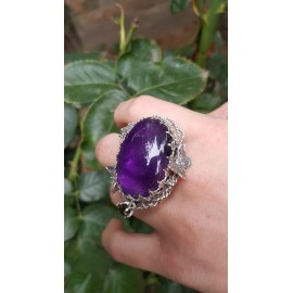 Sterling silver ring with natural amethyst Mauve Auspices