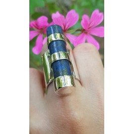 Unique ring entirely handcrafted in solid Ag925 silver and natural lapis lazuli Blue Bolard