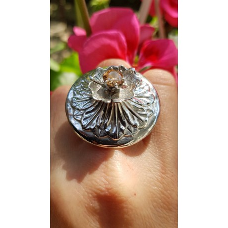 Sterling silver ring and citrine Turbans & Flowers, Bijuterii de argint lucrate manual, handmade