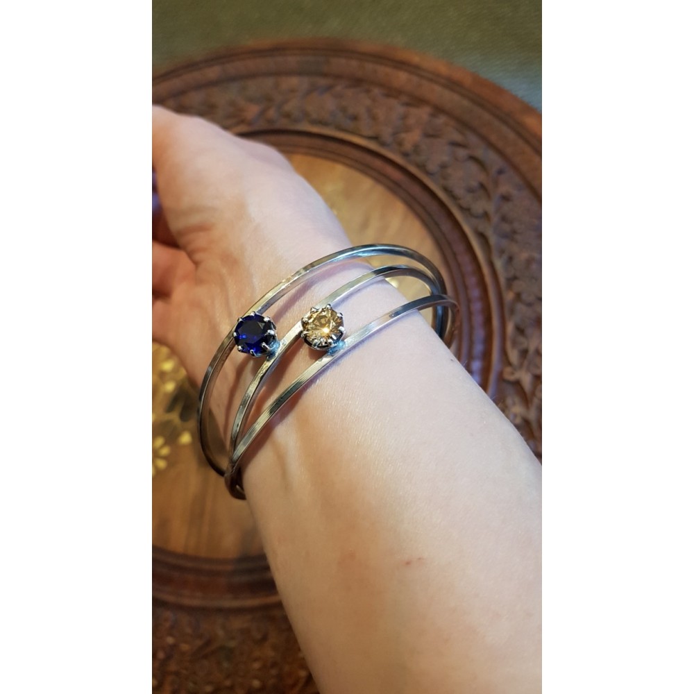 Fully handmade bracelet in solid Ag925 silver, sapphire and dalloz citrine