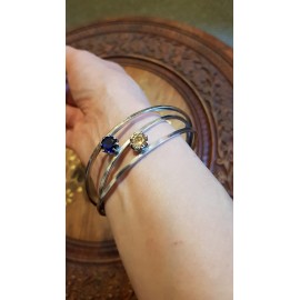 Fully handmade bracelet in solid Ag925 silver, sapphire and dalloz citrine